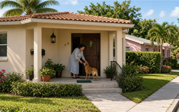 Street front of a Hialeah pet-care desk before a weekend sitting rush